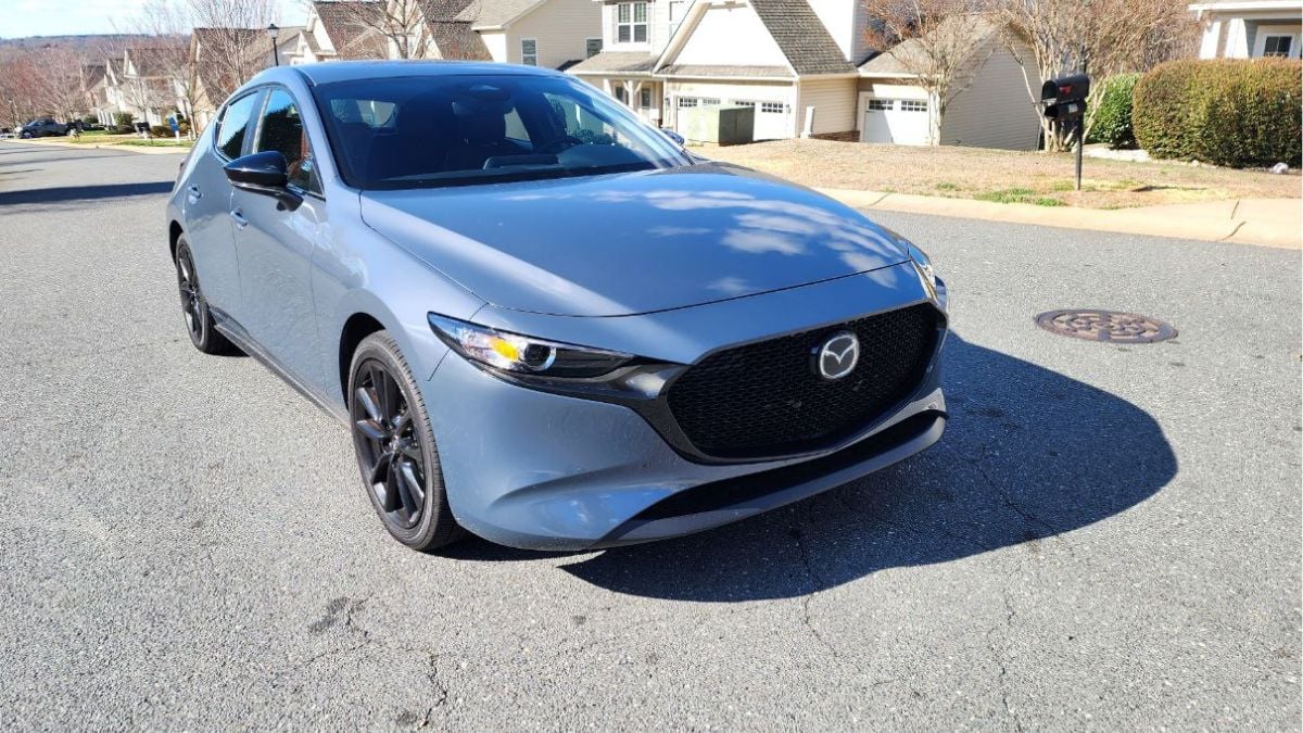 2026 Mazda 3 Carbon Hatch exterior design and front look with the grille