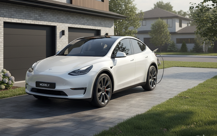2026 Tesla Model Y with FSD parked in the driveway
