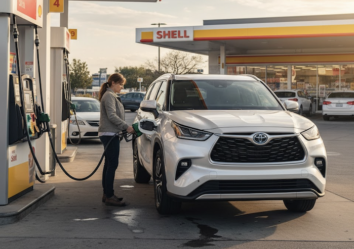 2026 Toyota Grand Highlander at the gas pump