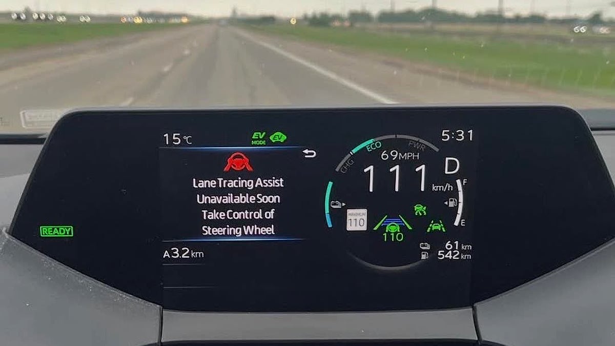 2026 Toyota Prius XSE Premium PHEV's lane tracing dash warning