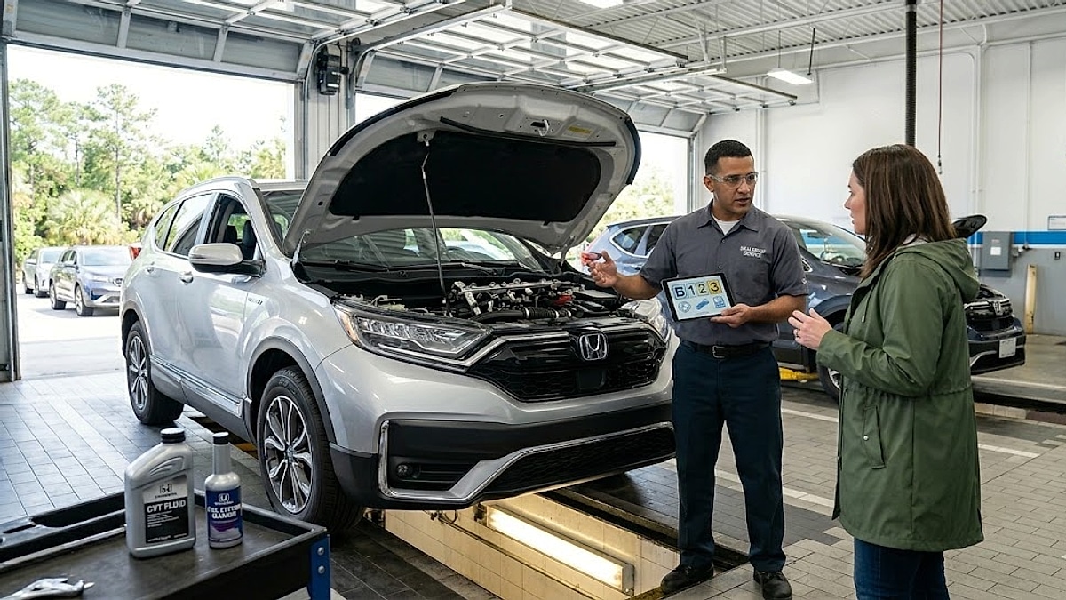 A South Carolina mechanic explains a 2022 Honda CR-V’s essential Maintenance Minder codes to the concerned owner
