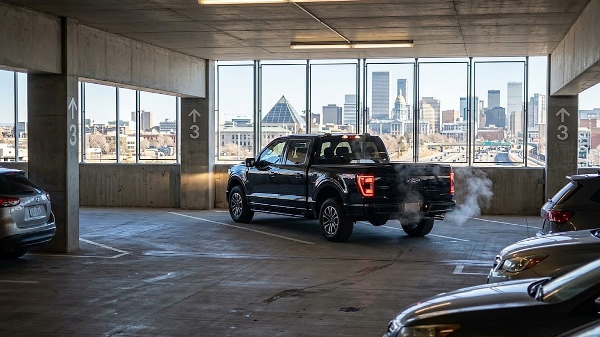 Black 2025 F-150 idling high-altitude Denver garage, meeting unique 'zero-mile' urban environment real-world commute challenge