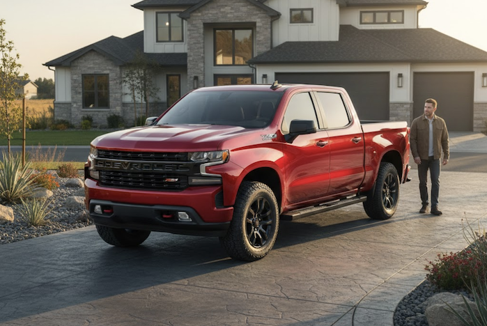 Brett Mazzeo's 2026 Chevy Silverado in his driveway Trail Boss  