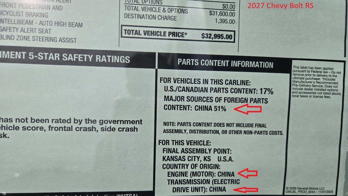 Chevy Bolt is mostly made in China