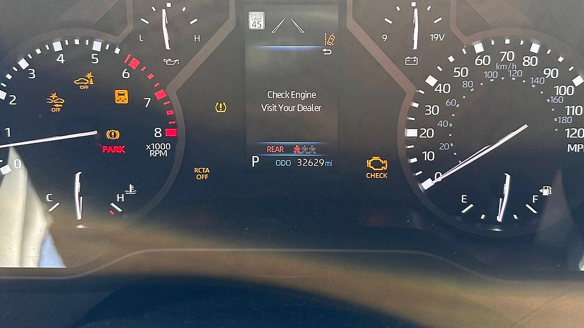 Christopher Jeanlouis' 2024 Toyota Tundra dash lit up with Check engine and visit dealer warnings