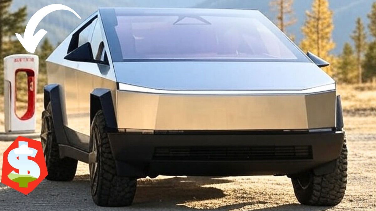 Tesla Cybertruck is charging at a Tesla Supercharger