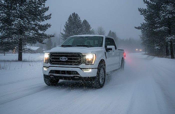 Dale Tucker's 2021 Ford F-150 driving in the snow