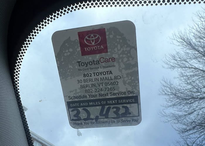 Damian Roman's 2024 Toyota Tundra oil change windshield sticker