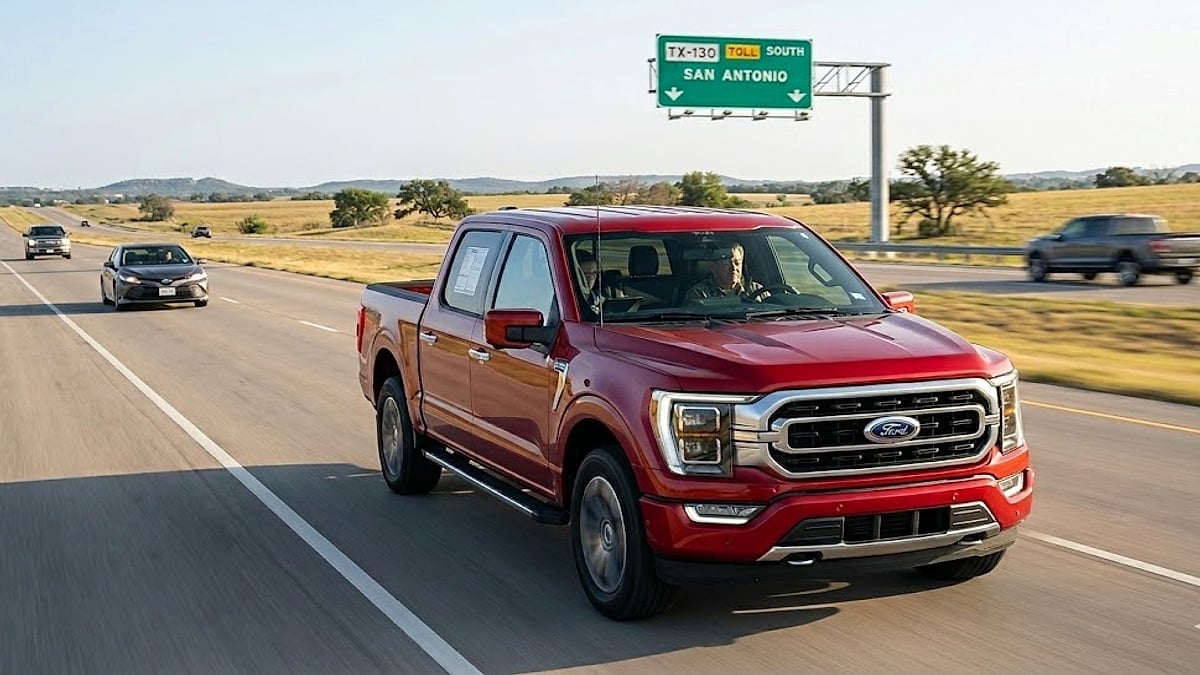 Denis Flierl's investigation - Terry Smith test driving a 2026 Ford F-150 on a Texas highway to verify transmission reliability