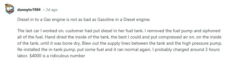 Thread Comment Diesel in Gas Engine