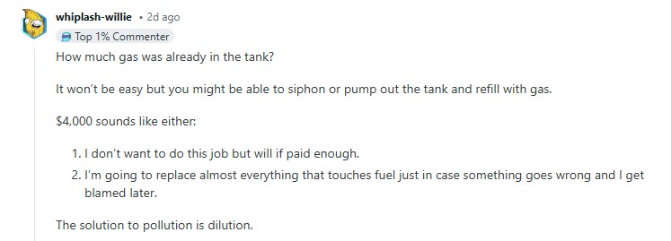 Diesel in Gas Thread Comment