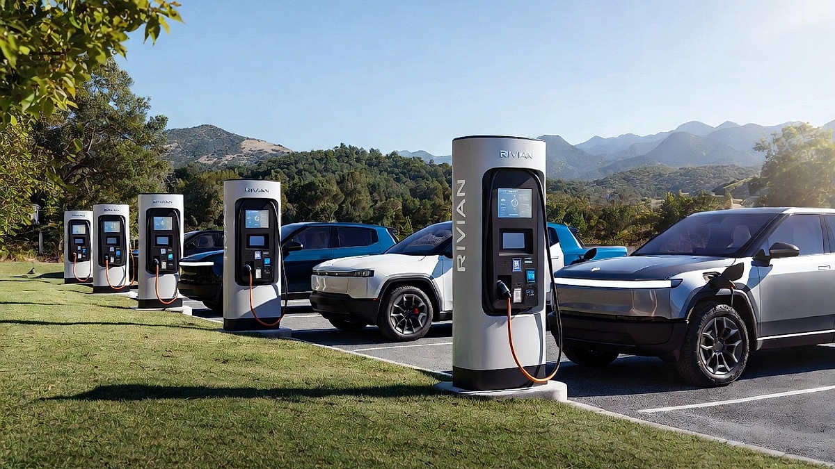 Electric vehicles charging at a public charger