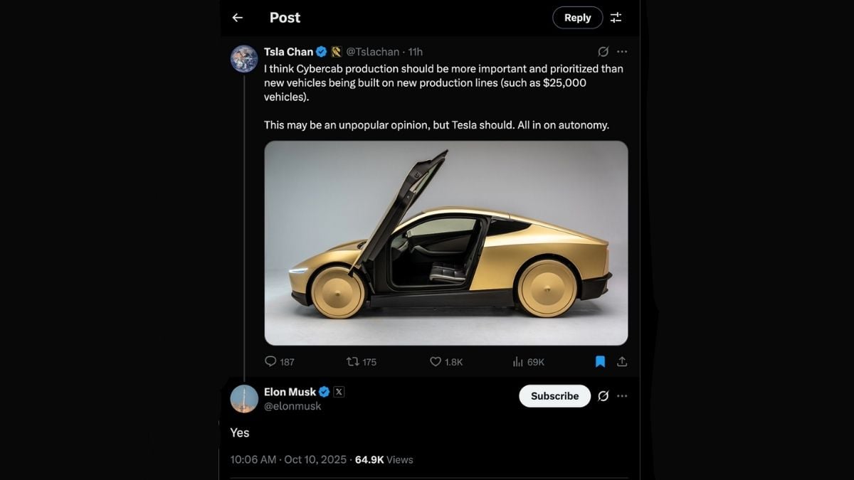 Elon Musk Confirms The Priority At Tesla Has Shifted From The $25,000 Vehicle to the Cybercab