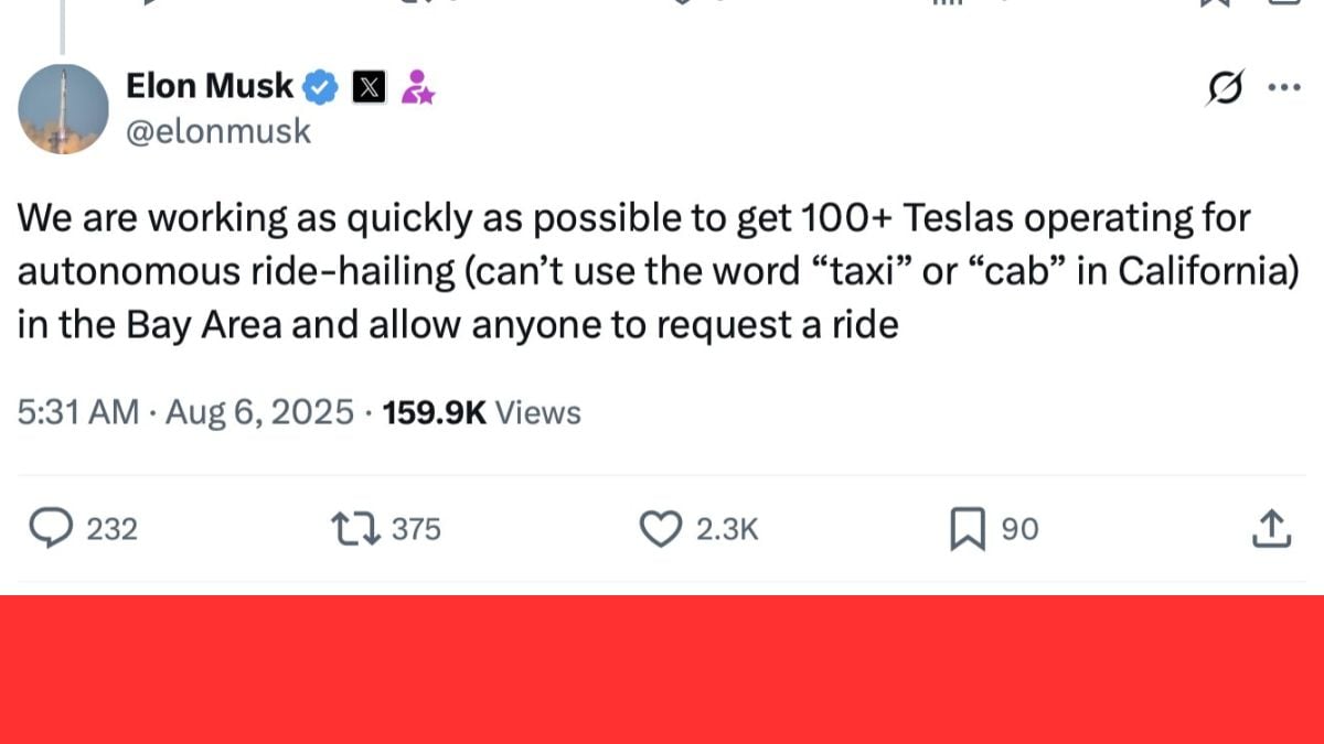 Elon Musk's tweet about Tesla working on 100 plus Model Y vehicles operating for autonomous ride-hailing in SF Bay area.
