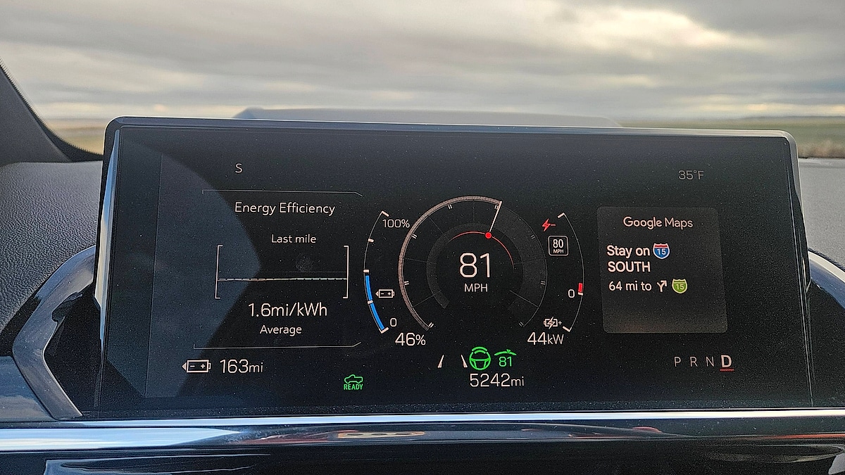 GMC Sierra EV interior dashboard showing energy efficiency and navigation