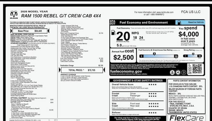 Greg Sharp's 2026 Ram Rebel monroney