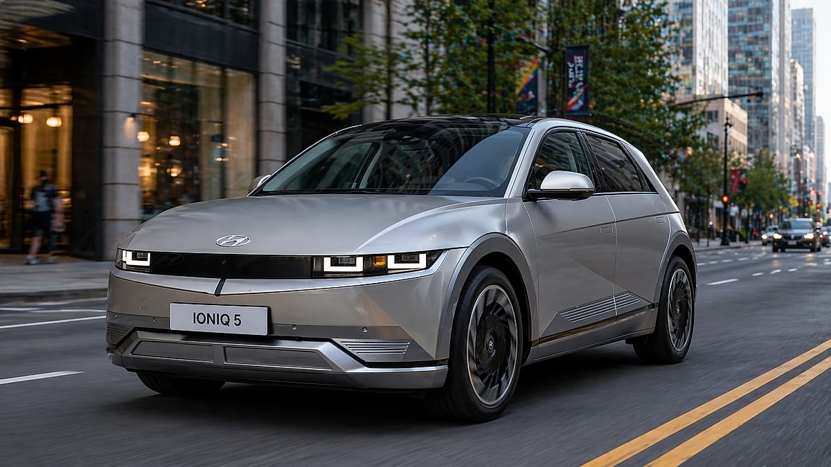 Hyundai Ioniq 5 driving in a city