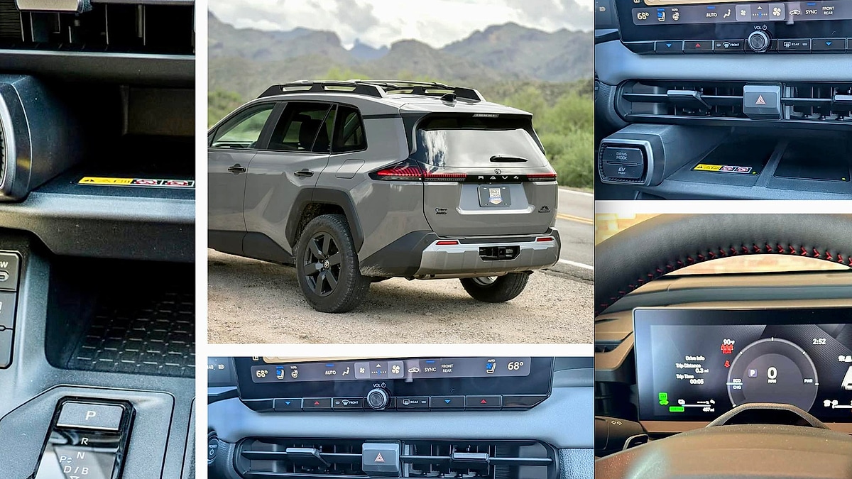 Images of the 2026 RAV4 showing the rear view of the SUV and interior