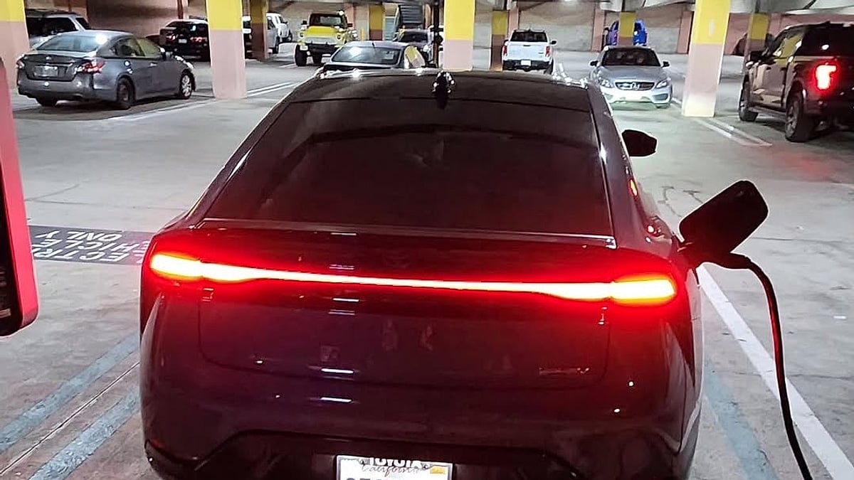 Jeff's 2025 Toyota Prius charging at the Gold's Gym near LA after a 30 mile commute going 65 MPH