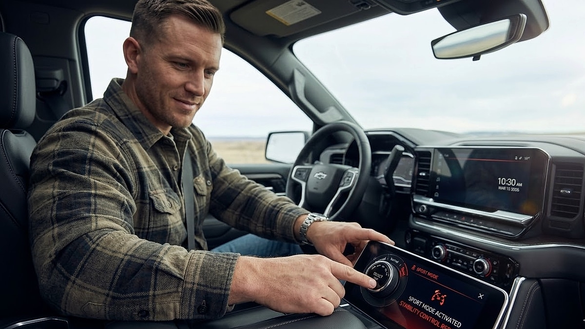 Josh starts his 2025 Chevy Silverado pickup and enables Sport Mode