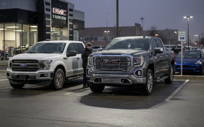 Justin's 2025 GMC Sierra and Tesla Model 3 