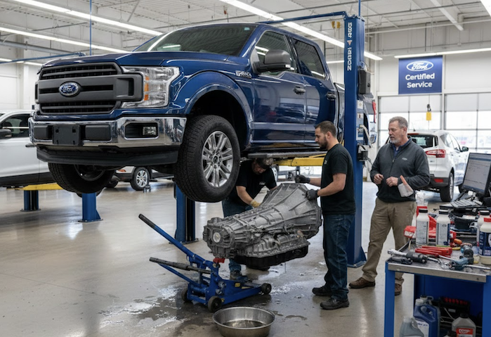 Missy's son's 2019 Ford F-150 in the dealer's service bay