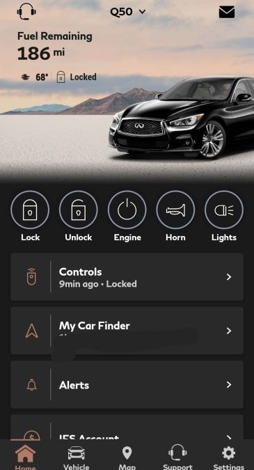 MyInfinitiApp user dashboard