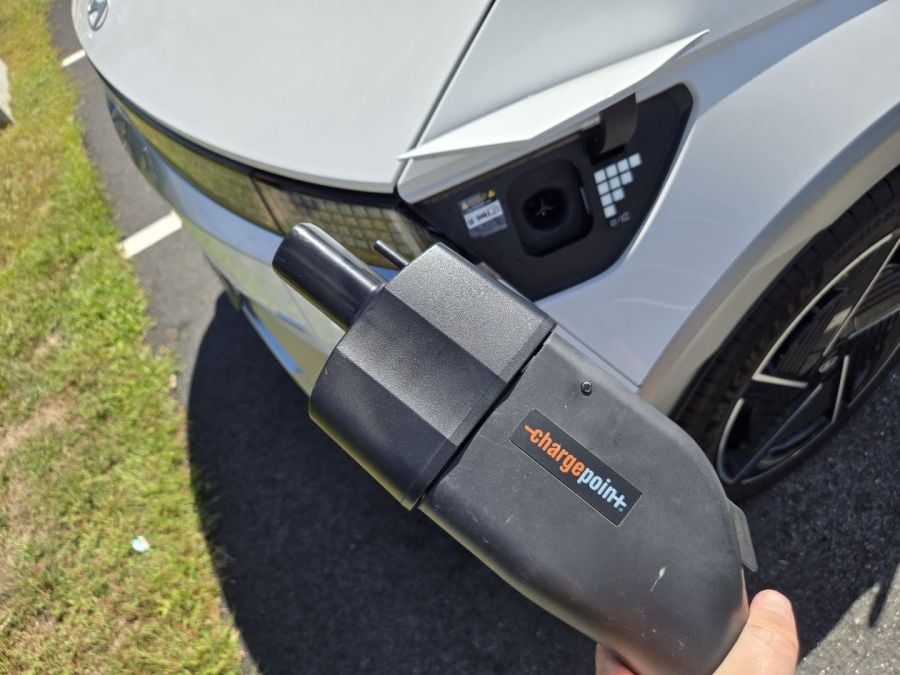 NACS to CCS charger used at a ChargePoint station