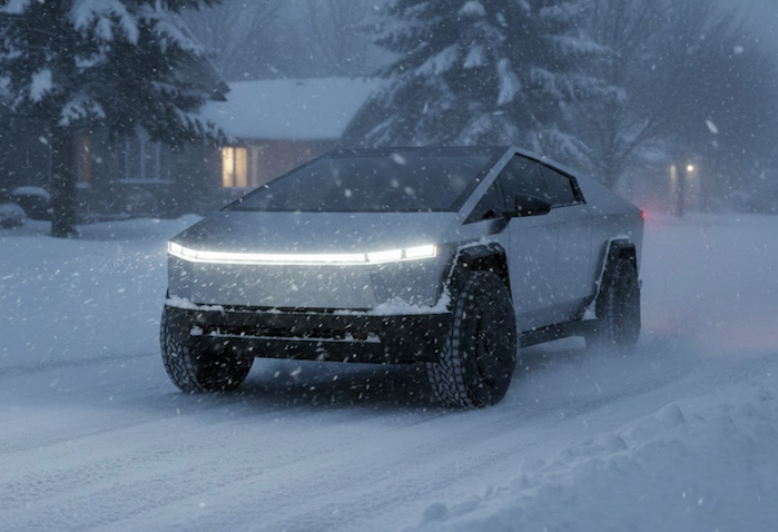 Tesla Cybertruck in deep snow 
