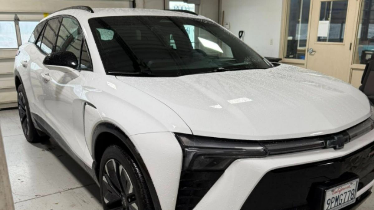 Nicholas' 2024 Chevrolet Blazer EV shown from a front three-quarter angle in what appears to be a garage or service center setting.