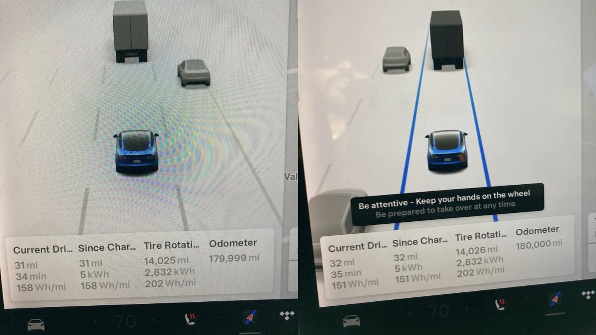 Nishant's Tesla Model 3's odometer at 180000 miles