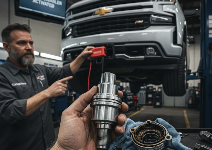 Reid Powers' 2019 Chevy Silverado in the service bay