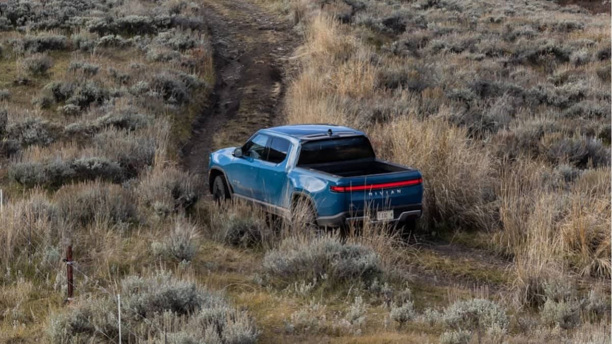 Rivian R1T going offroad