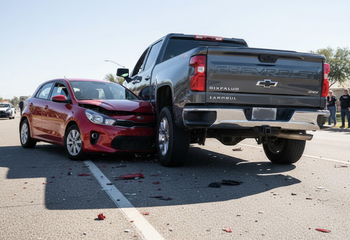 Seth King's Chevy Silverado and Kia Rio acciedent