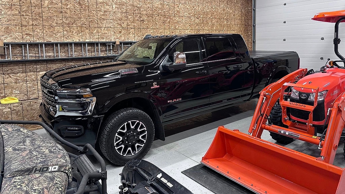 Sheldon Davis' 2026 Ram in his garage after he traded his 2023 Toyota Tundra and Camry