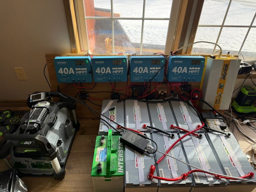 Indoor solar battery system with charge controllers inverter and battery bank