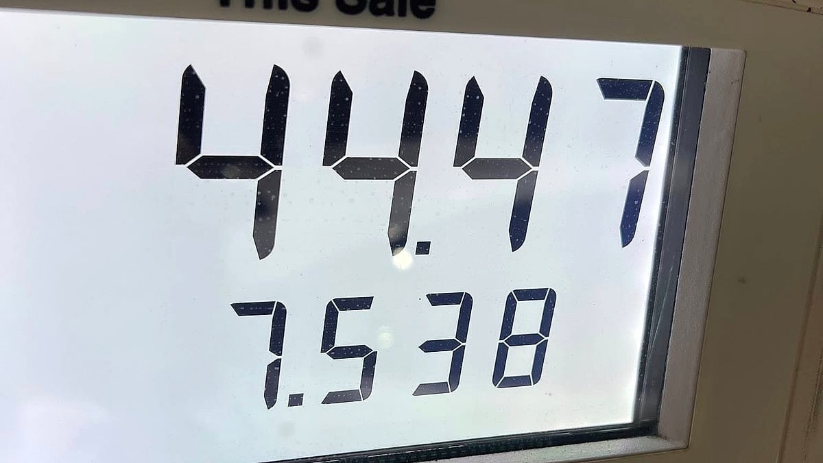 T.A. Geairn's 2026 Toyota Prius at the gas pump reading $44.47 and 7.538 gallons