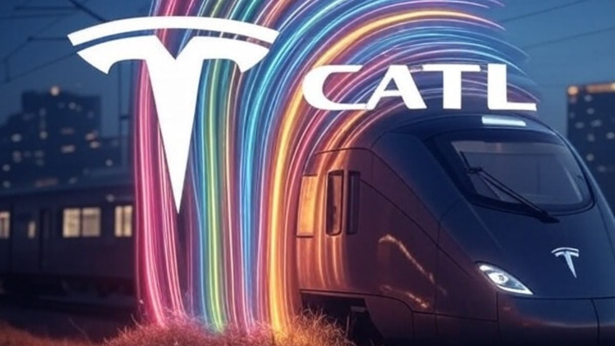 Tesla CATL solid state battery imagination with a Tesla train