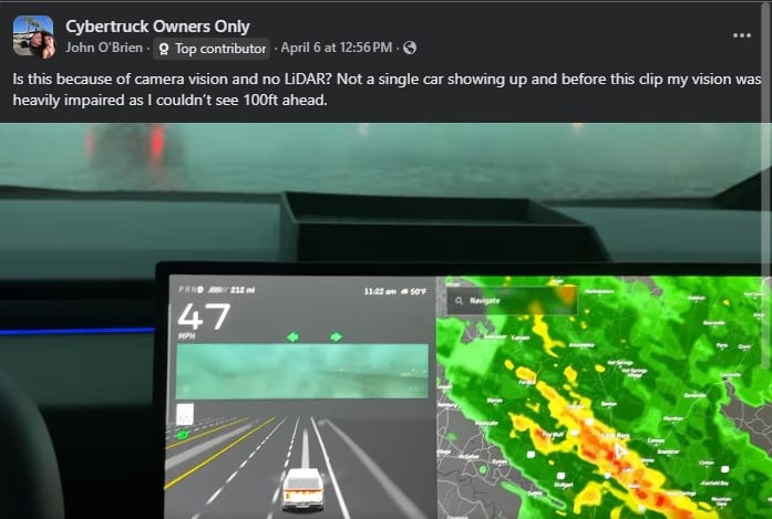 Tesla Cybertruck FSD issue screenshot