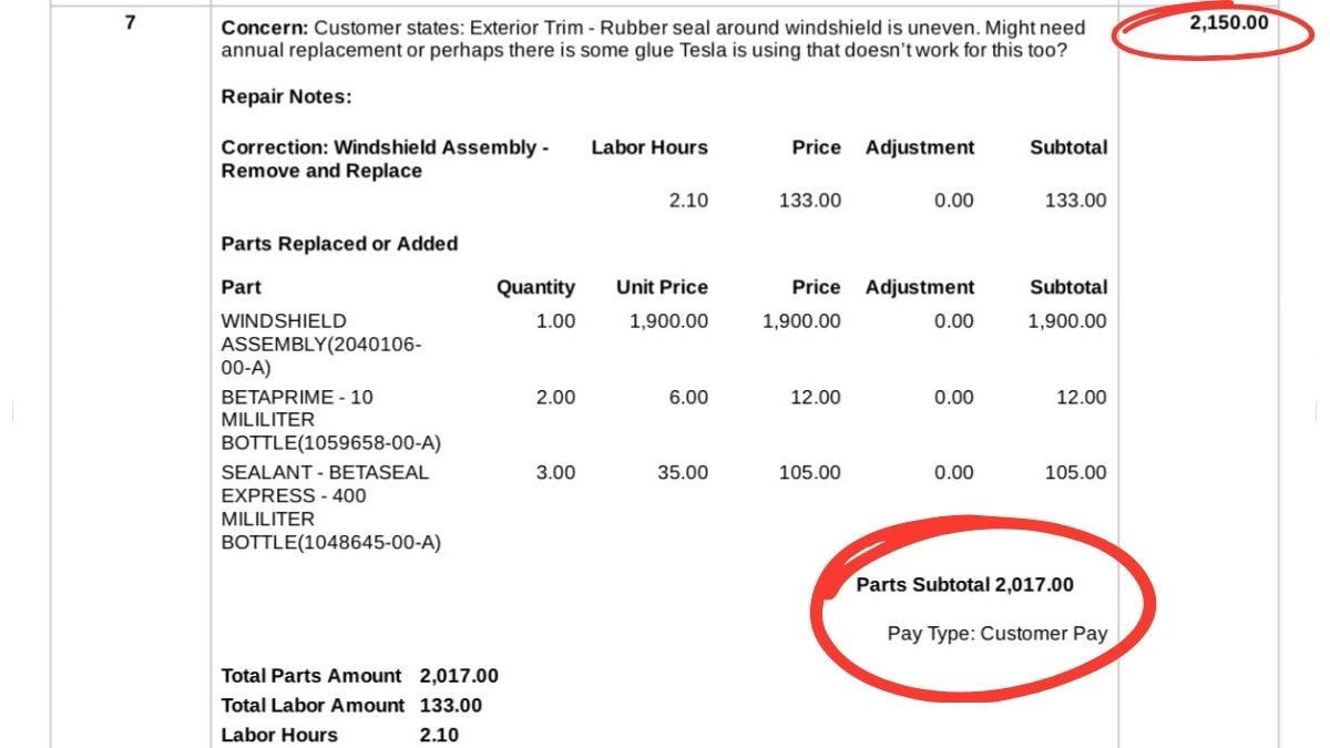 A Tesla Cybertruck Owner Says Tesla is Charging Him $2,500 to Replace a Rubber Seal Around His Windshield – He Adds, “I Don’t Know Why a Rubber Repair Would Cost Thousands of Dollars”