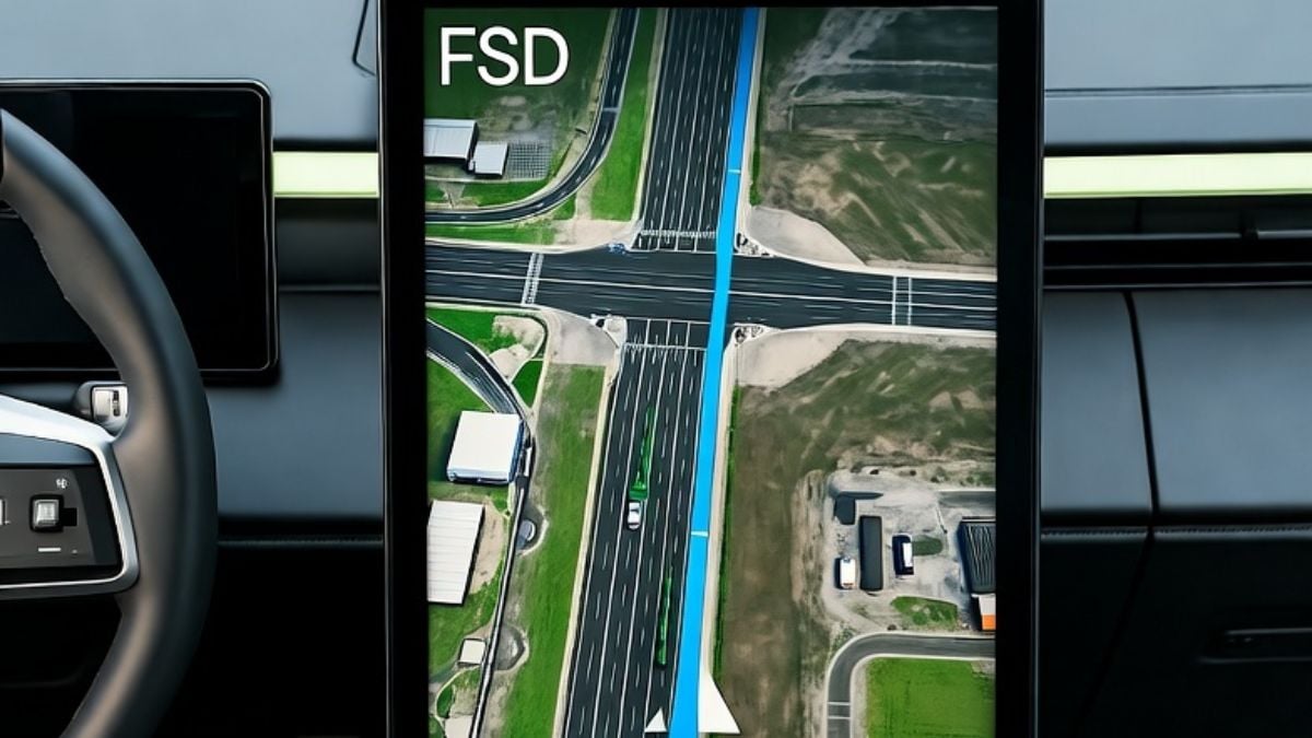 Tesla FSD monitor shows the FSD is turned on