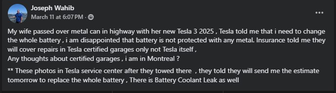 Facebook Group Screenshot Tesla Model 3
