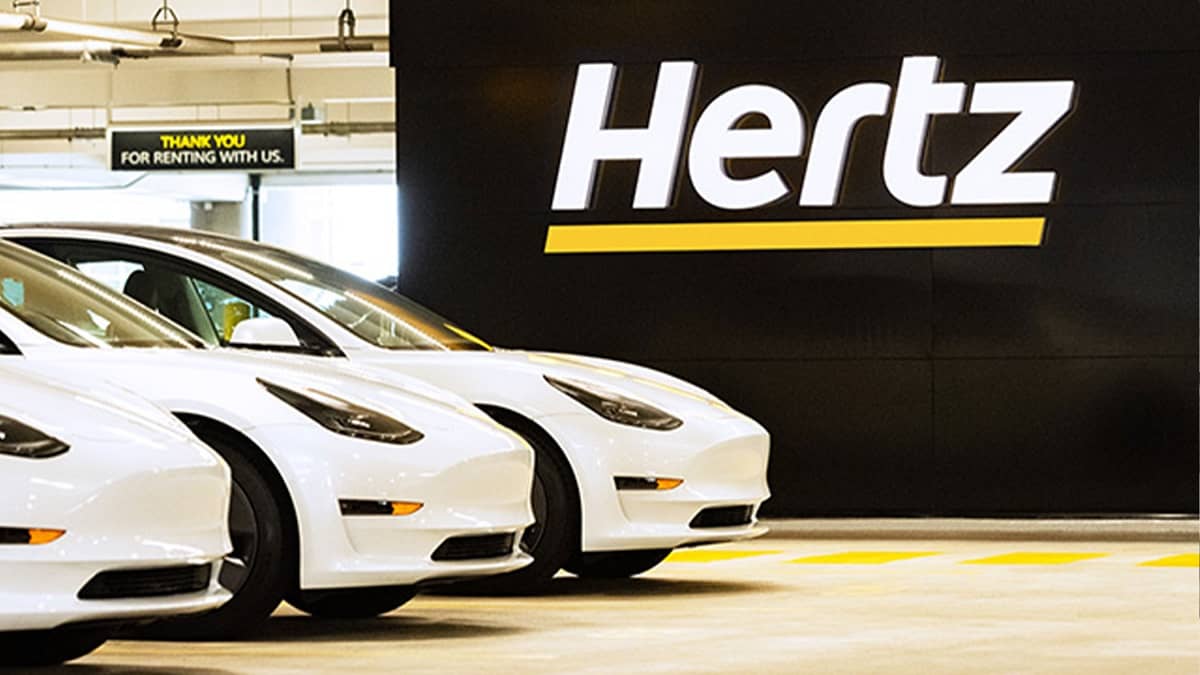 Tesla Model 3 cars at Hertz return counter