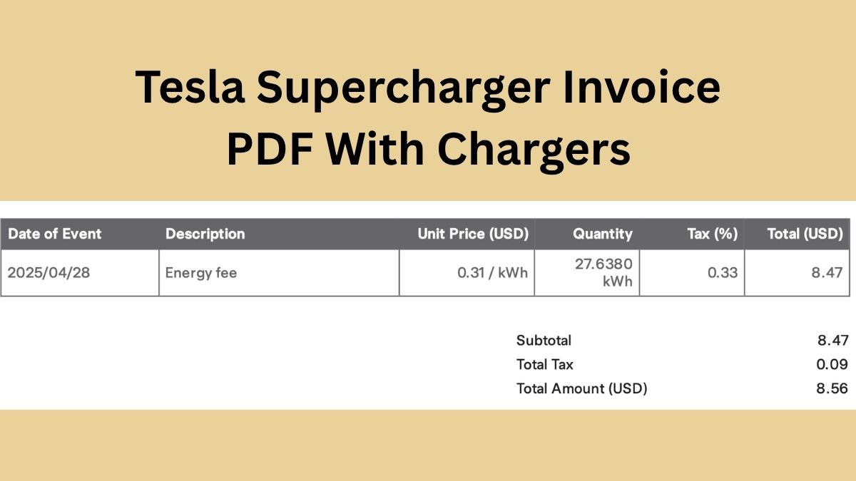 Tesla Supercharger invoice PDF With Chargers