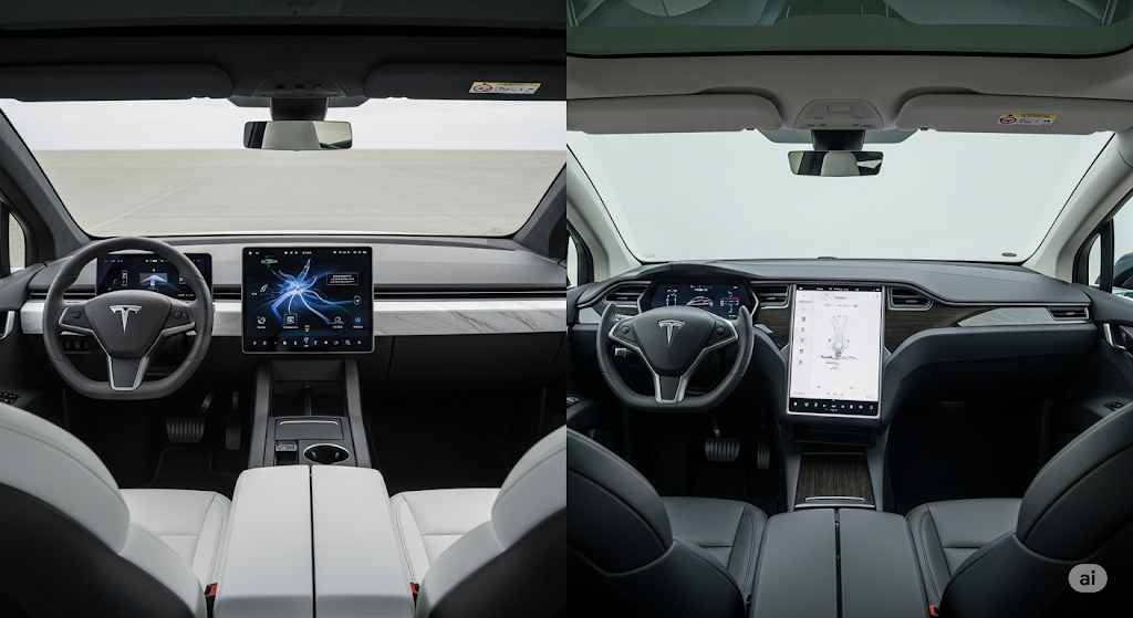 Interior components of the Tesla Cybertruck and the Model X
