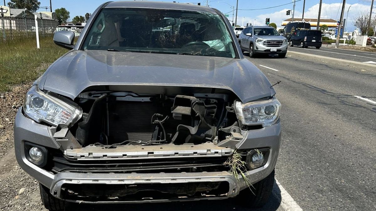 This Toyota Tacoma flipped and landed on its four tires.