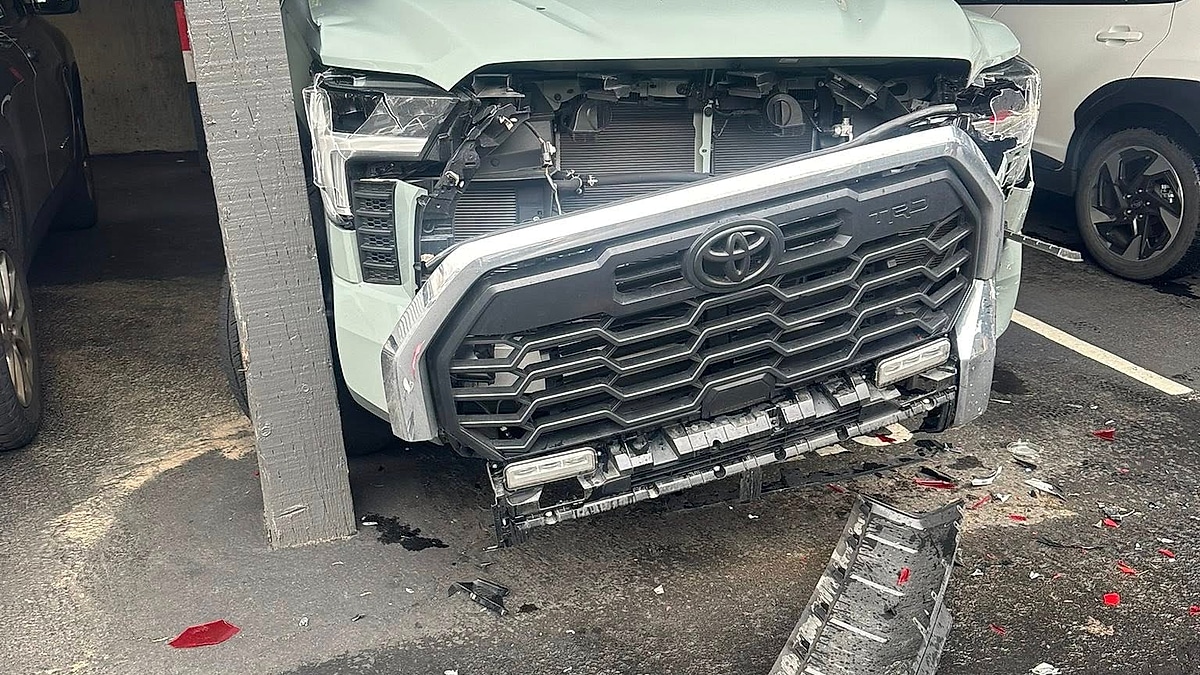 This is one of the photos Jordan shared with the community showing his Toyota Tundra's grille completely damaged