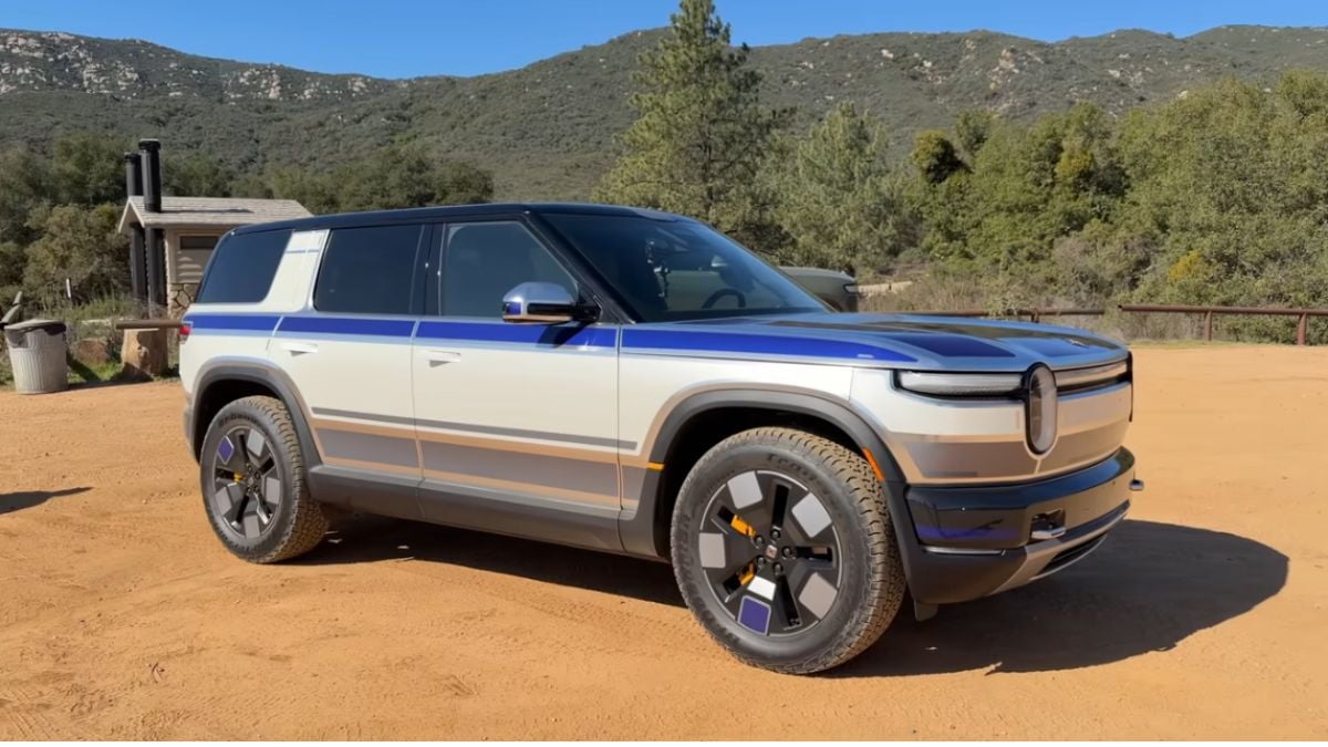 This is the moment where Marques calls this Rivian R2 a camouflaged vehicle.