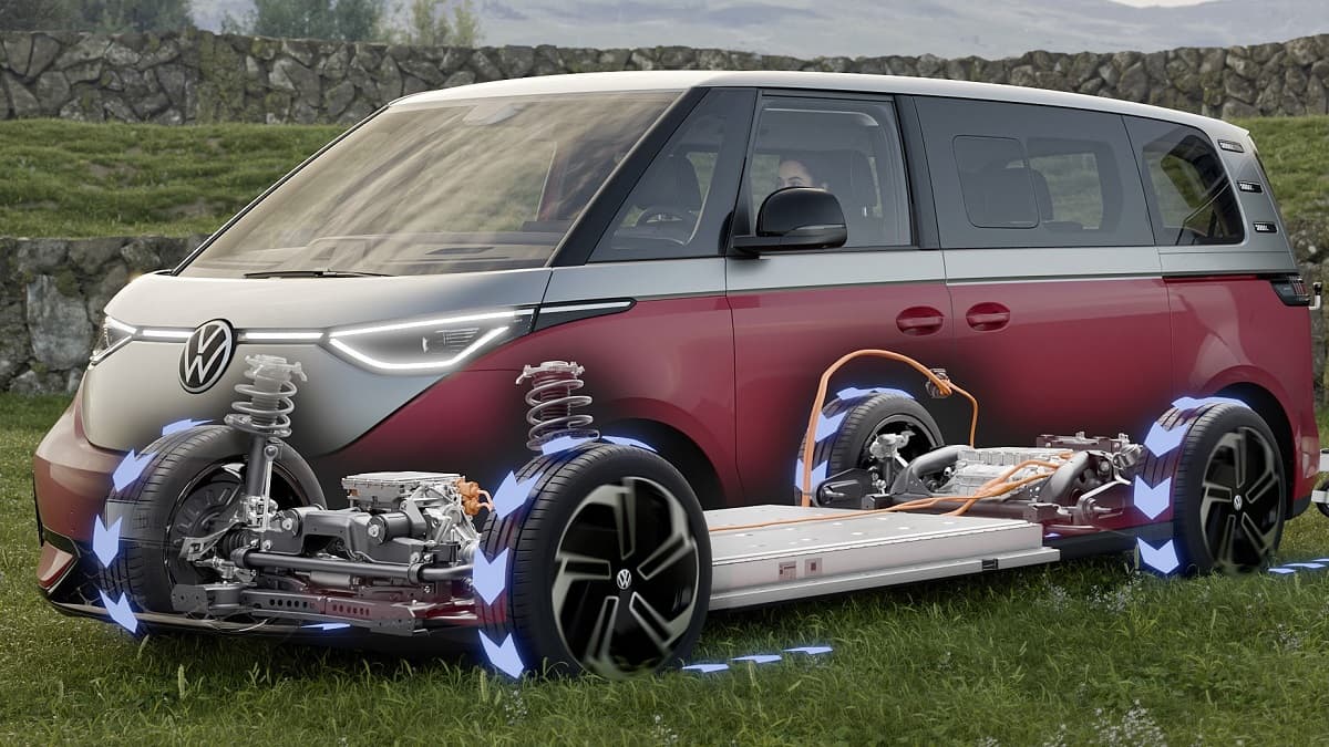 Cutaway of VW ID Buzz showing all-wheel drive