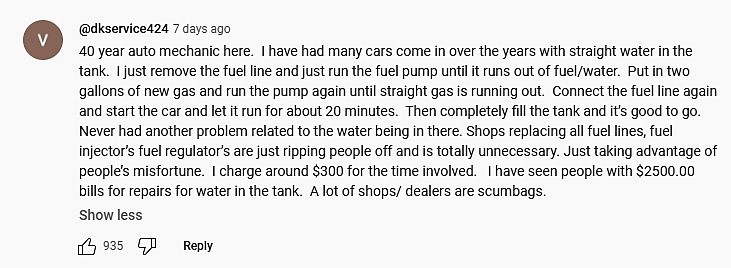 Water in Gas Tank is Not the End of Your Car Advice